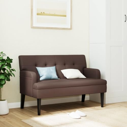 Festnight Sitzbank mit Rückenlehne Sofabank mit Armlehne 2 Sitzer Sofa Polsterbank Loungesofa Küchensofa Kunstleder Flurbank Esszimmerbank Essbank Ledersofa Küchenbank Bank Küche Braun