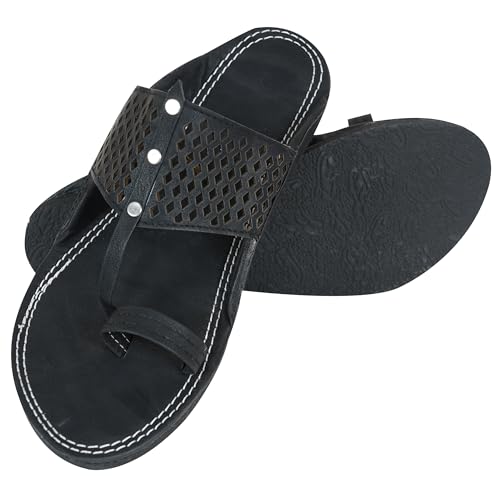 Image of Ethnic Black Sandals For Boys & Men, Comfortable Men's Rajasthani Slippers,