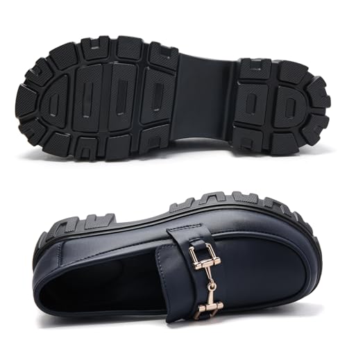 Image of Maichal Platform Loafers for Women Slip On Chunky Heel Lug Sole Shoes Business Work Dressy Loafers with Chain