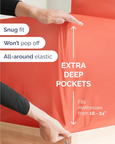 Image of CGK Unlimited Extra Deep Flex Top Split Head King Sheet Set - 6 Piece Breathable and Cooling Sheets - Hotel Luxury Bedding for Women, Men, Kids & Teens - Easy Secure Fit - Extra Deep Pockets - Coral