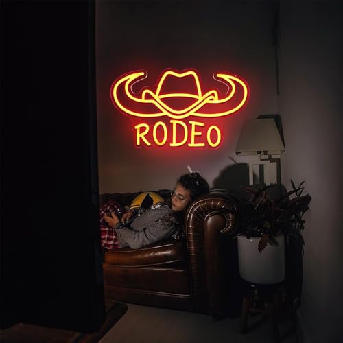 Image of Pinlangdou Rodeo Cowboy Neon Signs Western Cowboy Neon Light for Bedroom, Man Cave, Bar, Game Room, West Wall Decor Best Gift for Kids Friends Loved Ones 16 * 9.3