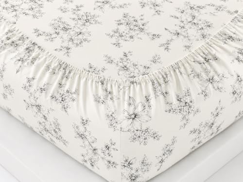 Image of 380 TC Premium Glace Cotton Elastic Fitted Bedsheet King Size with 2 Pillow Covers King Size | Double Bed with All Around Elastic (White Black, Fitted - Double72x72)