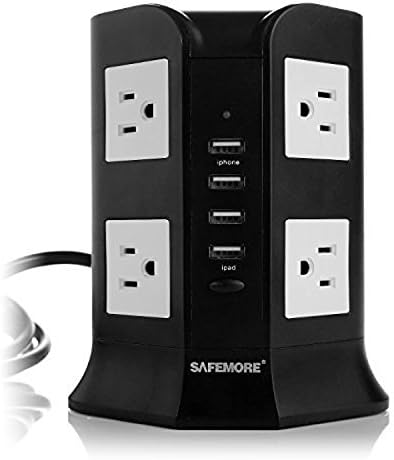 SAFEMORE USB Power Strip 8-Outlet and 4 Smart USB Output Charging Station (Black and White)