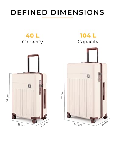 Image of EUME Classic Cabin 55 Cm and Check-in Large 75 Cm Luggage Trolley Bags for Travel - Set of 2 (Mocha White) | Polycarbonate (PC) 8 Hinomoto Wheels Suitcase | Cabin Trolley Bags | Luggage