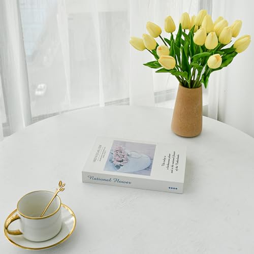 Image of ONLY ART Artificial Light Yellow Tulips 20 Pcs - 13.5 Inch PU Faux Flowers with Bendable Stems for Home Decor, Wedding Centerpieces, DIY Floral Arrangements, New Year and Valentine's Day
