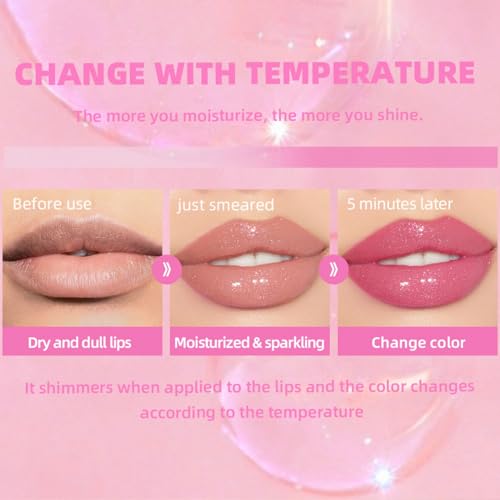 Color Changing Lip Oil, Warm Temperature Color Changing Moisturizing Lip Gloss Lip Oil Moisturizing Lip Oil, Rich Gloss Long Lasting Moisture, Big Brush Color Changing Lip Oil - Image 5