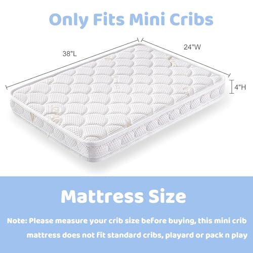 Mini Crib Mattress - 38x24x4 Inch- Dual Sided with Firm Support and Comfort Foam- Breathable, Quiet and Odorless, Fits Most Mini Cribs (Does Not Fit Playard or Standard Crib)