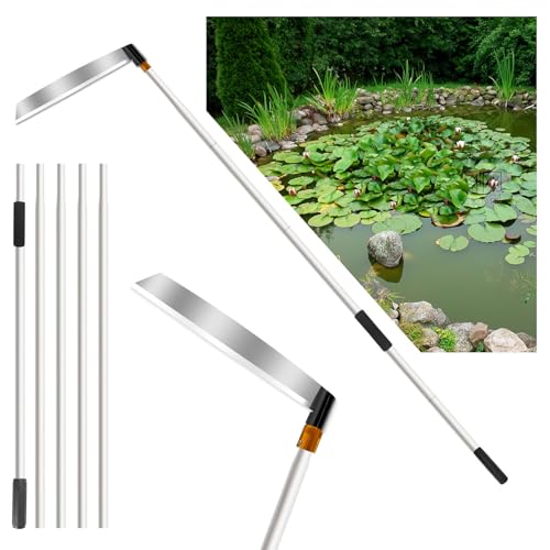 Smarkey 185in Lake Weed Cutter Pond Aquatic Weeder Razor for Tall Grass Cattail Cutting Sharp Razer Blade for Lily Reed Phragmites Chara Cleaning Algae Moss Seaweed Rake Removing Tool-Heavy Duty
