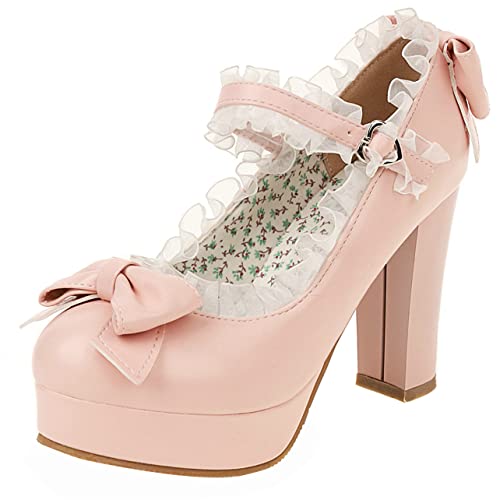 UniqueStride Women Platform Mary Janes Chunky High Heels Pumps Ankle Strap Block Heel Round Toe Lolita Shoes