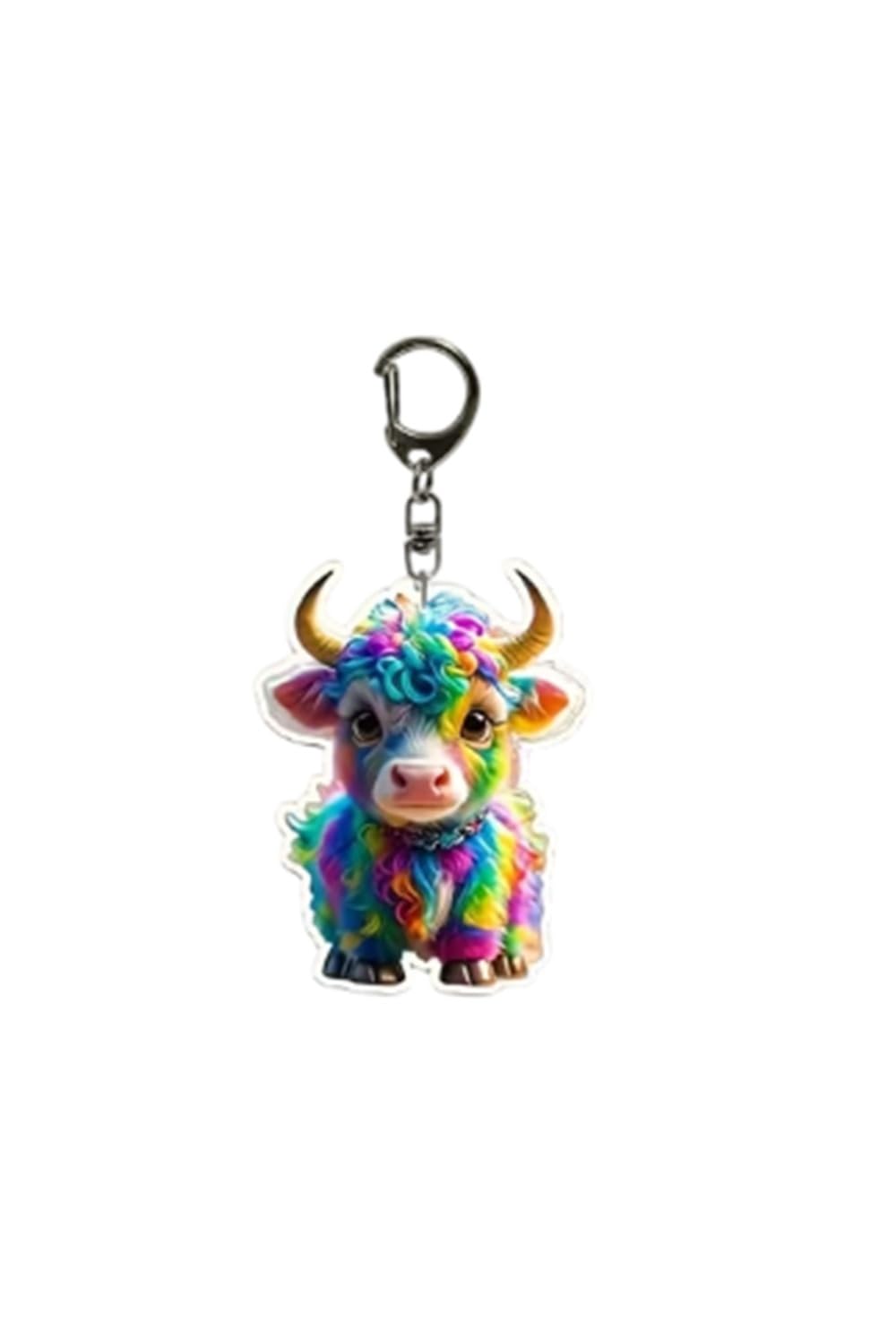 CMJ™ Flat Acrylic Colourful Highland Cow Keyring Gift for Animal Lovers Keychain