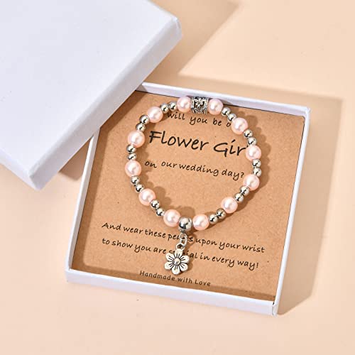 Image of Flower Girl Proposal Gifts, Will You Be My Flower Girl? Thank You Bridesmaid Cute Stretchy Bracelet Gifts for Girls On Wedding Day