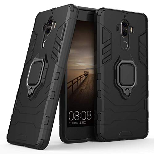 Compatibile con Huawei Mate 9 Cover, Custodia Armor Anello Cavalletto (Funziona con il Supporto Magnetico per Auto) Case Paraurti (Nero)