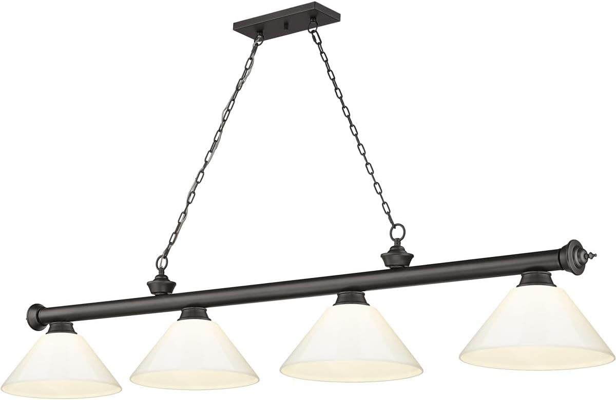 Z-Lite 2306-4BRZ-PWH Cordon Billiard Pendant, 4-Light 240 Total Watts, Bronze