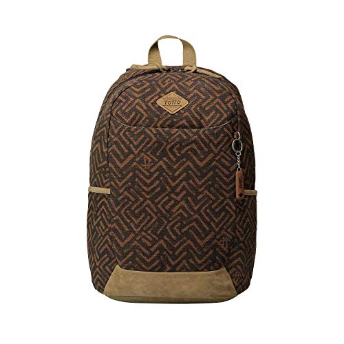 TOTTO - Mochila Juvenil, Modelo Jaideny, Capacidad 16 L, Bolsillo para PC, Espaldar Ergonómico, Correas en S para Mayor Comodidad, Resistente, Estampado Kazao Marrón