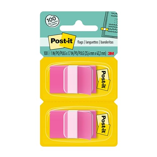 Image of Post-it Standard Page Flags in Dispenser 1in Wide, Bright Pink 100 Flags, 680-BP2