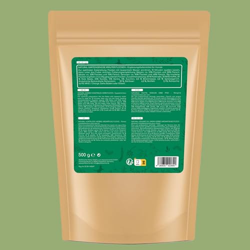 Barf Flocken Mix für Hunde – 100% Natürliche Gartengemüse und Kräuter, Getreidefrei, Unterstützt Verdauung und Gesundheit, 500g