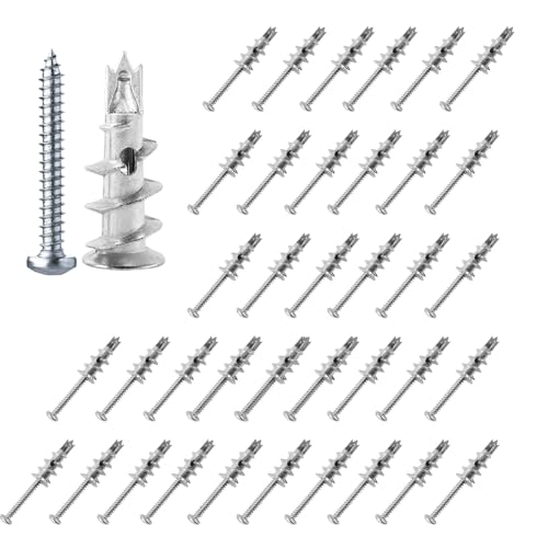 40 Stück Rigipsdübel Selbstbohrender Gipskartondübel Metall mit Schrauben Rigips Dübel zur Befestigung in Beton, Ziegeln, Stein, Gipsbauplatten Uvm