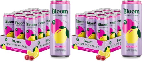 Image of Bloom Nutrition Sparkling Energy Drink for Focus, Natural Caffeine, Zero Sugar, 180mg Caffeine, Antioxidant-Rich with Green Coffee Bean, Green Tea Extract, & Prebiotics, Raspberry Lemon 12oz 24 Pack