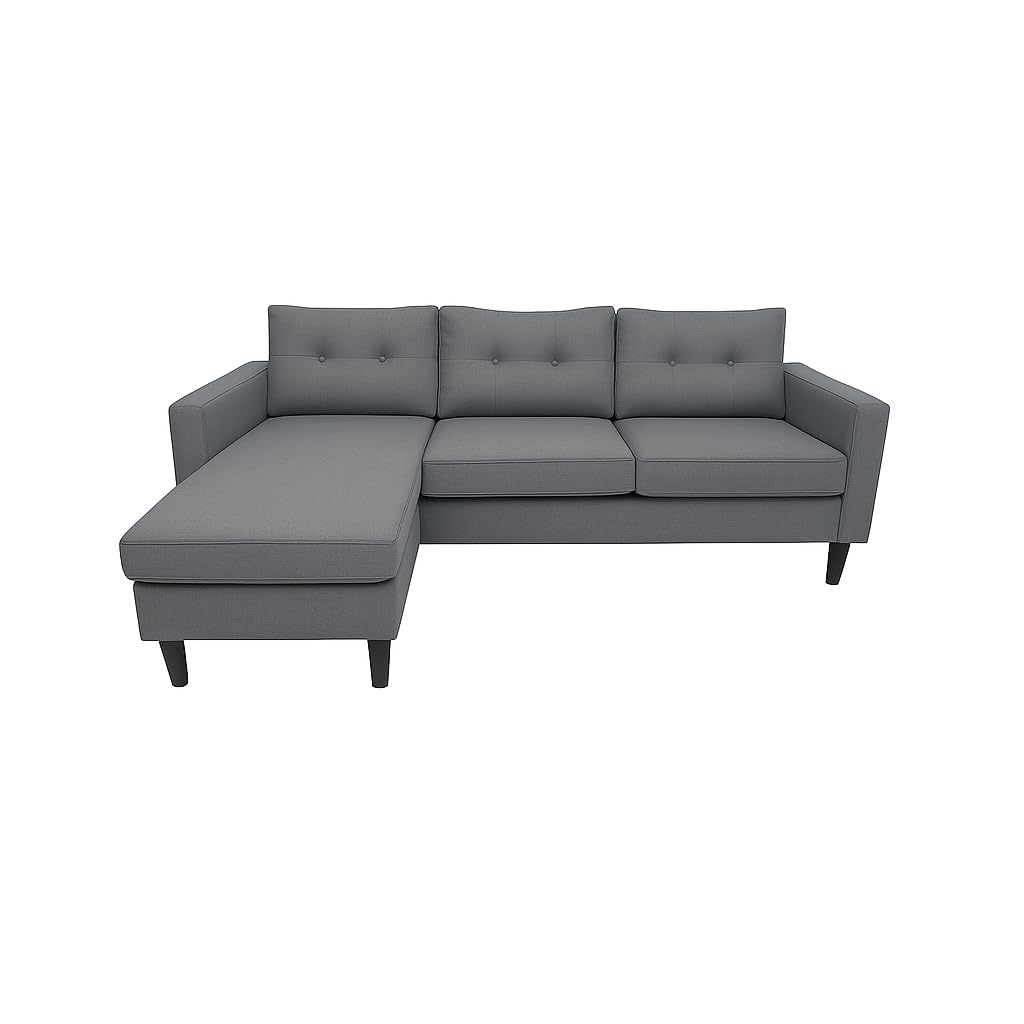 MUEBLIX.COM - Sofa 3 Plazas Chaiselongue Duruelo, Chaiselonge Intercambiable, Asientos y Respaldo Acolchados, Sofa con Estructura de Madera y Aglomerado, Sofas de Salón Modernos, Color Gris