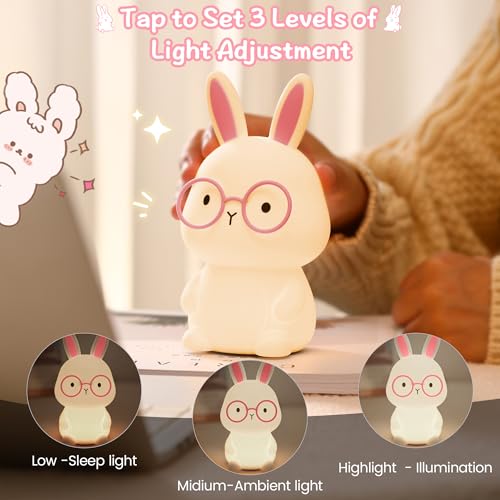 Image of FAMIDUO Bunny Night Light for Nursery, Safe Silicone Touch Lamp with Timer | 7-color Changing Rechargeable RGB LED lamp, 3-level Dimmable 30-min Auto-off.Easter Gifts for Kids,Bbay Bedroom Decor