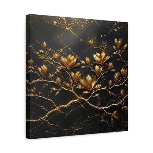 Toile canvas fleurs d'or au-dessus de la cheminée du salon