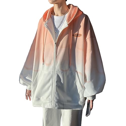 [FJLTDCP] パーカー メンズ 秋服 冬服 パーカー メンズ グラデーション スウェット トレーナー おしゃれ 大きい サイズ 人気 ジャケット スポーツ フード 付き オシャレ カジュアル カーディガン コージャージ 春秋冬服 pink-XL