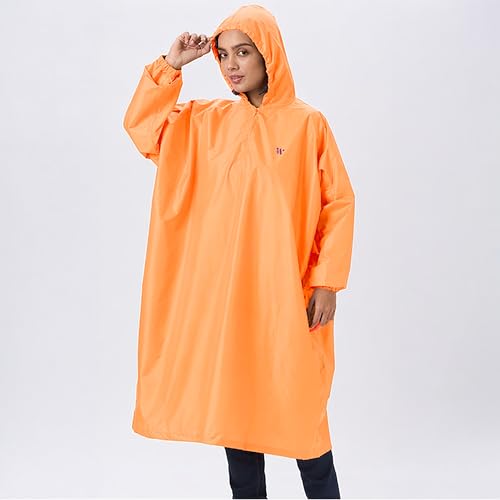 Image of Zeel Unisex Outdoor Rain Poncho for Adult, Waterproof, Lightweight & Packable, Polyester Pullover Full Sleeves Hooded Rainwear, Raincoat for Camping, Hiking, Travelling (AZ33, Free Size) (Orange)