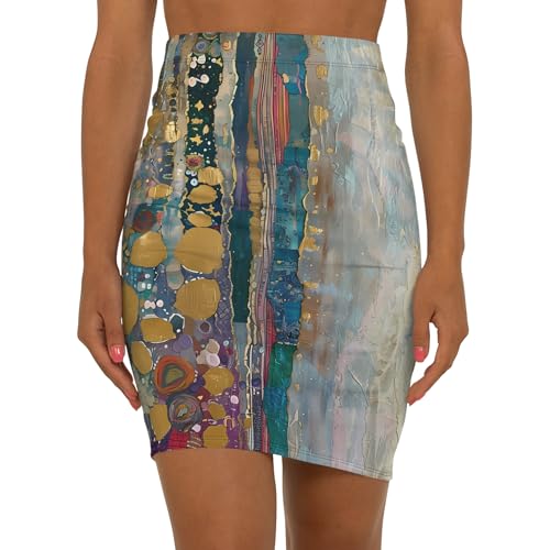 Klimt Abstract Pencil Skirt, Stylish Women's Skirt, Mid-Waist Skirt for Parties, Art-Inspired Fashion