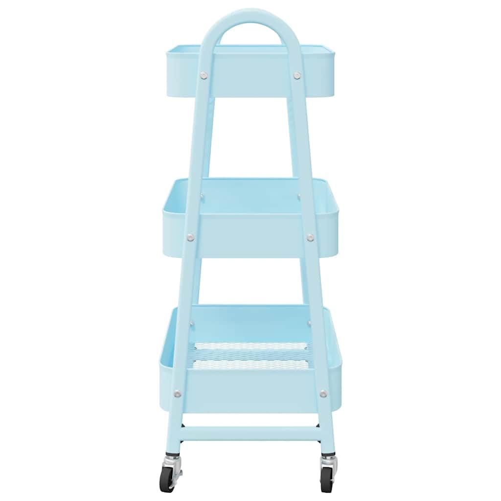 Carro de almacenamiento de 3 niveles azul de acero lacado, 42 x 41,5 x 77 cm, con 4 ruedas, dos bloqueables, para cocina, oficina, baño, transporte y organización de muebles, herramientas