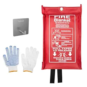 Eueiriup Fireblanket 1 Pack+ 1 Hooks & 1 Gloves, Fire Suppression Blanket for Kitchen, 40