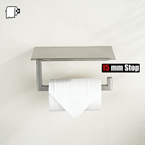 Jqk Toilet Paper Holder Shelf, Bathroom Tissue Roll Holder With Phone Shelf, 5 Inch 304 Stainless Steel Tissue Paper Dispenser, Brushed Finished Wall Mount, Tph202-Bn-T #TOP3