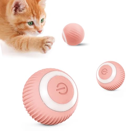 Pelota Interactiva para Gatos, Bola De Rodadura Automática Inteligente, Juguete Interactivo para Perros, Pelota De Juguete Interactiva 360°, Apto para Gatos y Perros (Rosa)