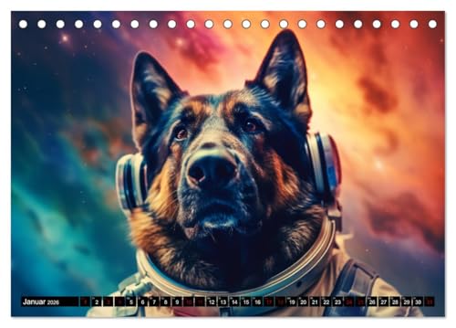 Hunde im Weltall (Tischkalender 2026 DIN A5 quer), CALVENDO Monatskalender: Hunde im All: Eine kosmische Reise der Niedlichkeit. (CALVENDO Wissenschaft)