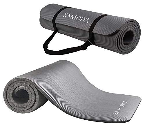 Yoga Mat Eco Friendly NBR Non Slip Yoga Mat Excersize Mats for Floor Mat for Exercise 2/5 Inch Extra Thick Yoga Mats for Women Workout Mat for Yoga Pilates Fitness with Carrying straps (Grey)