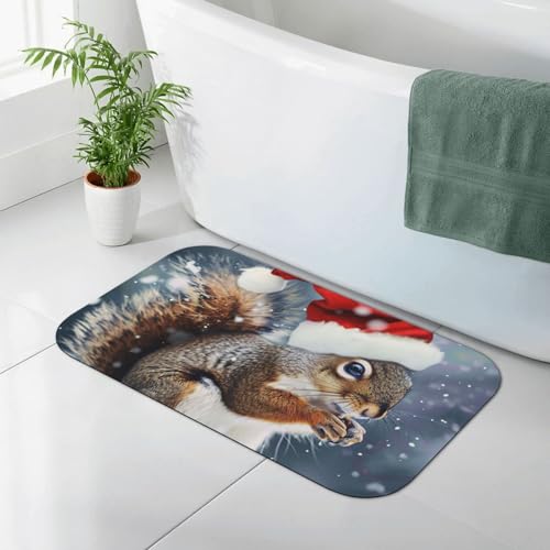 Tapis de bain absorbant diatomée 80x50 imprimé écureuil de Noël - 2