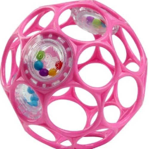 Image of Bright Starts Oball Easy-Grasp Baby Rattle Ball, Pink, Ages Newborn and Up, 4 Inches (Pack of 6)