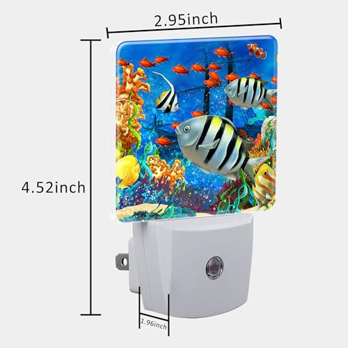 Image of Cartoon Colorful Underwater World Night Light Plug into Wall with Dusk to Dawn Sensor Cute Nightlight for Kid Girls Boys Women Men Room Decor, Hallway, Kitchen, Bathroom, Nursery, Stairs
