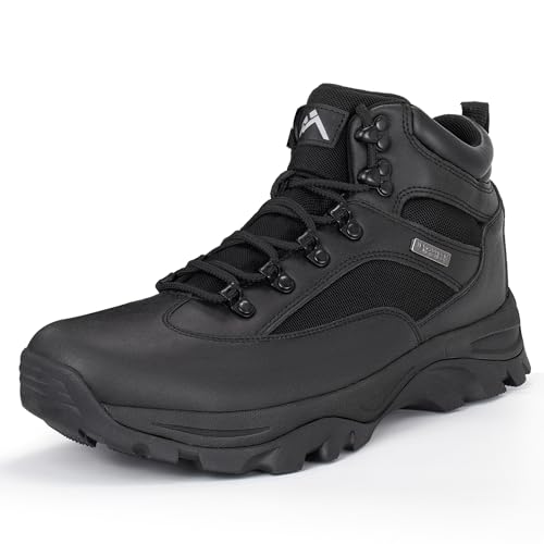 CC-Los Men's Waterproof Hiking Boots Backpacking Walk Boot Lightweight & All Day Comfort Work Shoes All Black Size 12.5