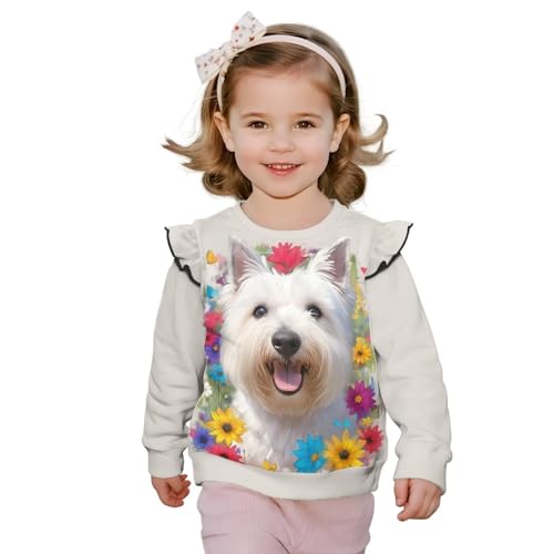 Uourmeti Girls' Ruffle Shoulder Tops Toddler Long Sleeve Tee Shirts Pullover Tops