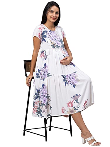 Image of AV2 Women's Rayon Regular Fit Maternity Feeding Layered And Tiered Kurti 5124 Dress