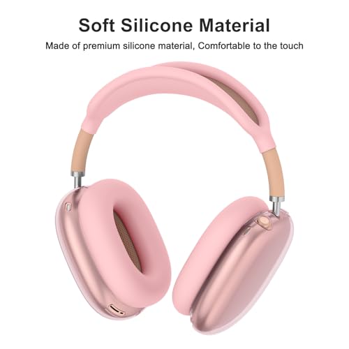 Image of Tobfit Silicone Case Cover for AirPods Max Headphones, Soft Clear TPU Anti-Scratch Ear Pad /Ear Cups /Headband Cover for AirPods Max, Sweat-Proof Transparent Protector Accessories,Pink