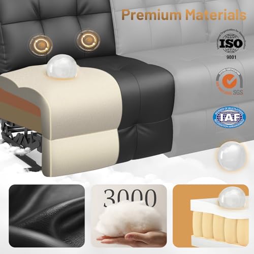 Image of Leather Sectional Couches for Living Room, L Shaped 5 Seats Reclining Sectional Sofa with Massage, USB & Console, Manual Recliner Corner Couch with Flip-Down Backrest & Cup Holders, for Home Theater