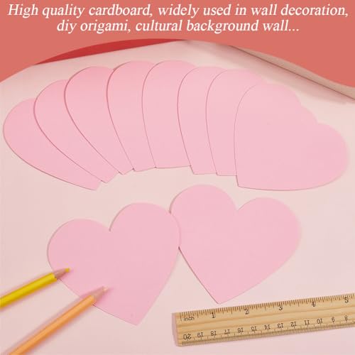 SOFPLATE 50 peças de recortes de coração rosa de 10 cm quadro de avisos com recortes de corações com