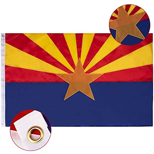 FLAGBURG Arizona State Flag 3x5 FT, AZ State Flags with Embroidered Star, Heavy Duty Outdoor Nylon, Sewn Stripes (Not Print), Canvas Header & Brass Grommets for All-Weather Outdoor Display