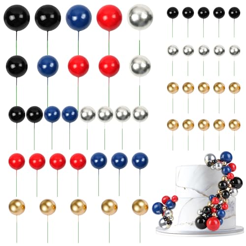 URAQT Topper Cake Bola, 50 Piezas Decoración Tarta de Bola, Mini Globo Palo Pastel, Bolas Palos Tarta para Cumpleaños Fiesta Boda, Palitos para Decoración de Tartas, B-1