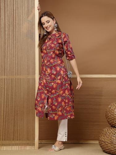 Image of Stylum Women's Pink Floral Printed Rayon A-Line Kurta
