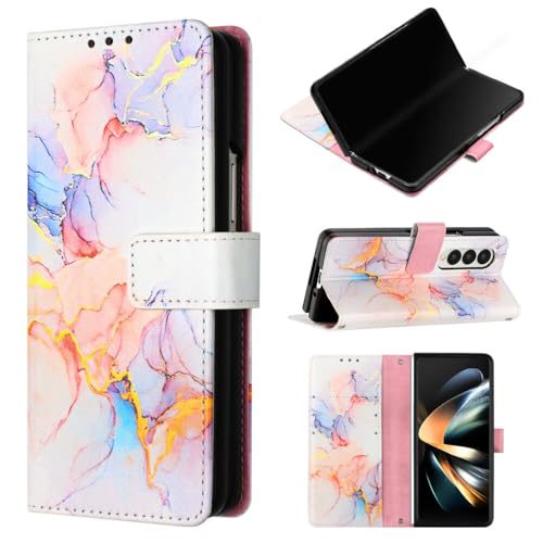 Étui en cuir marbré pour Samsung Z Fold 4 housse élégante blanche à rabat