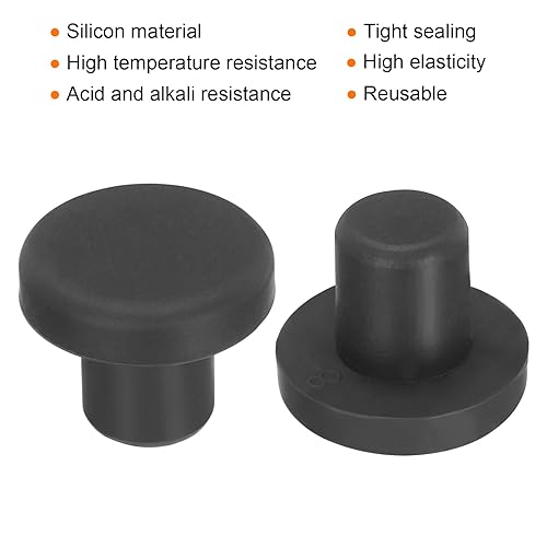 Image of UXCELL High Temp Silicone T-Shaped Solid Rubber Stopper Hole Plugs for Powder Coating & Plating - Waterproof & Sealing - Black, Pack of 20 (OD 15mm)