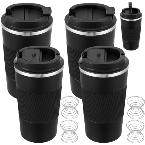 Image of Maxdot 4 Pcs 17 oz Stainless Steel Shaker Cup with Mixing Ball Insulated Metal Blender Tumbler Water Bottle for Protein Mixes Shakes Gym Workout Coffee Drink (Black)
