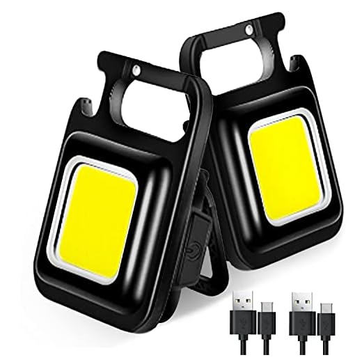 KONGPILI®️ COB Keychain Work Light Mini Keychain Work Light 1000Lux Rechargeable Keychain Flashlight Small Flashlight Keychain Walking and Camping Work Light Flashlight (2Pcs